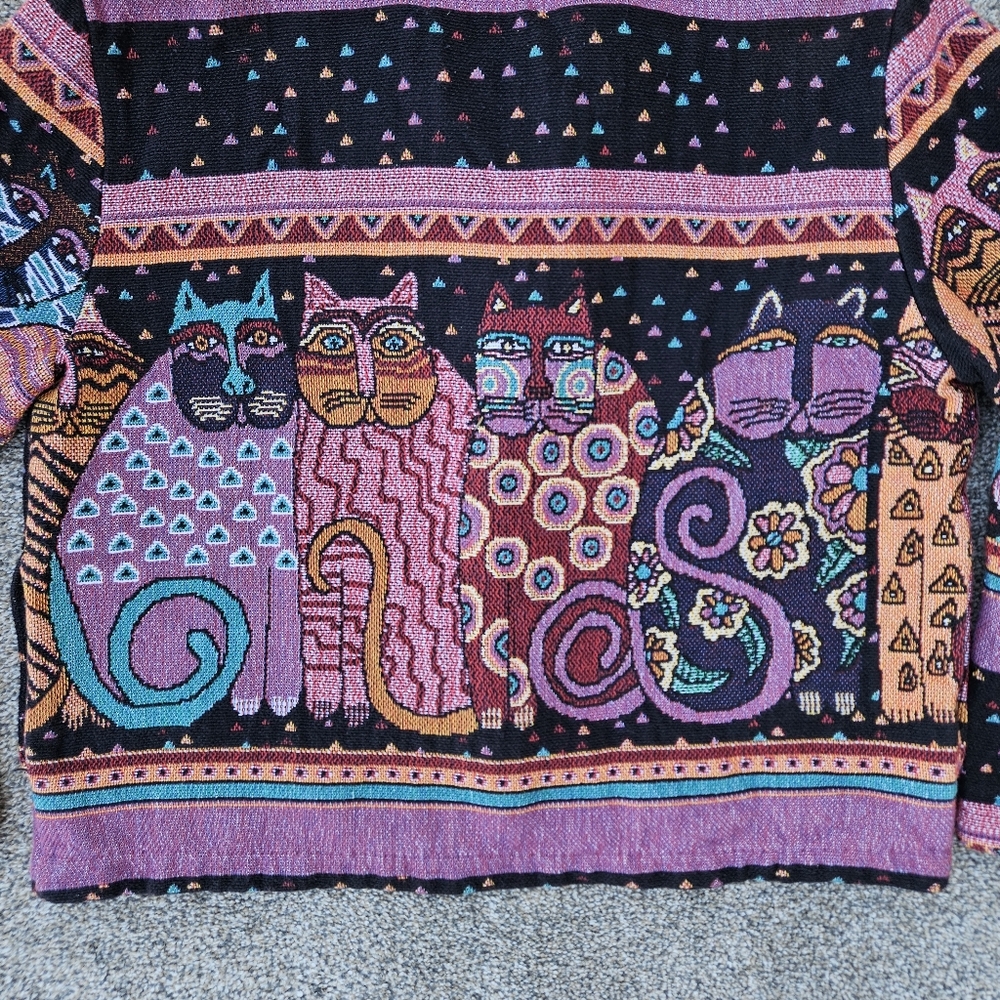 Laurel Burch Cat Tapestry Jacket Heavy Knit Sweater Rare Vintage Womens Size XL - Picture 16 of 16